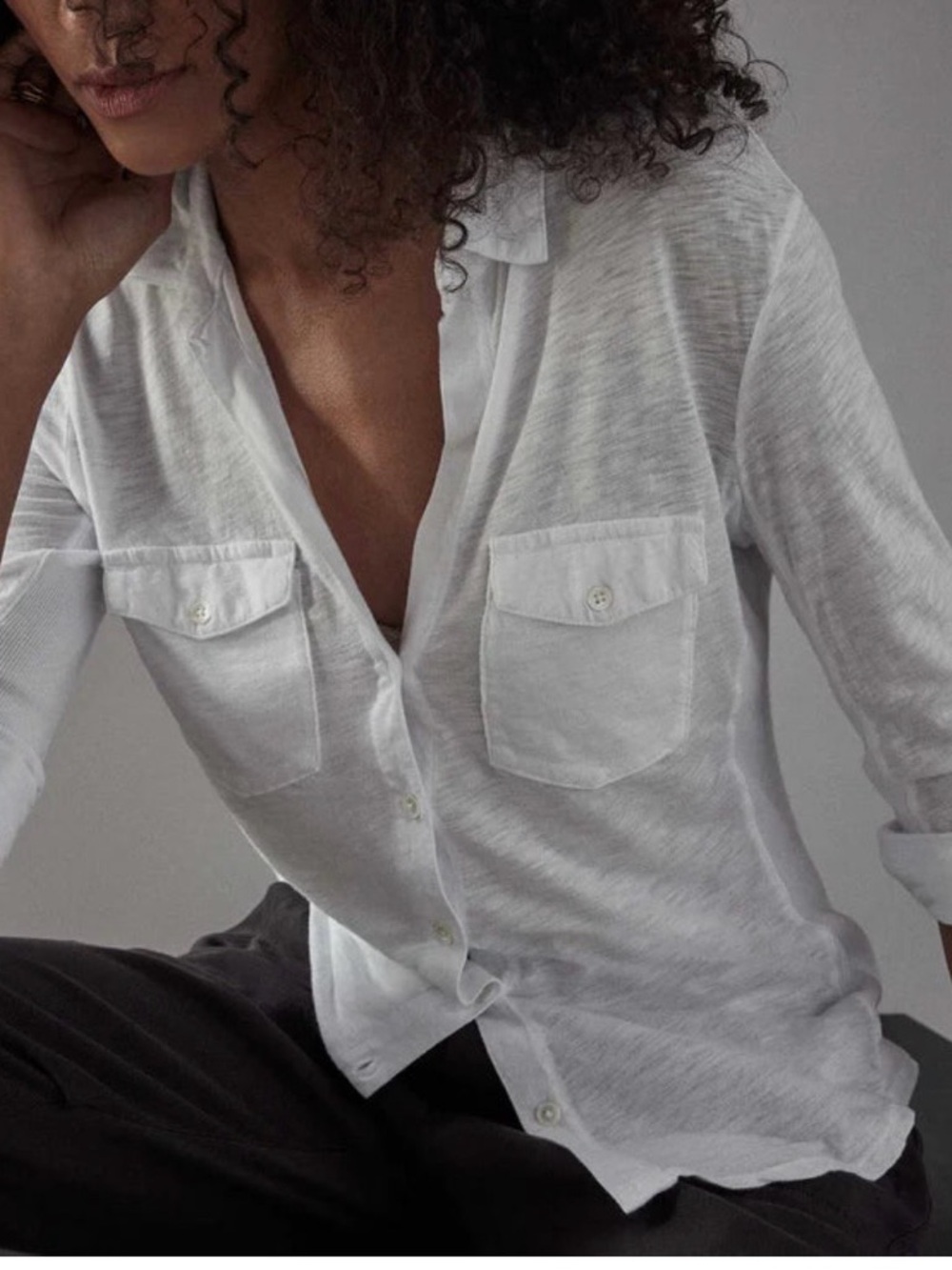 James Perse White Slub Button-Down Shirt